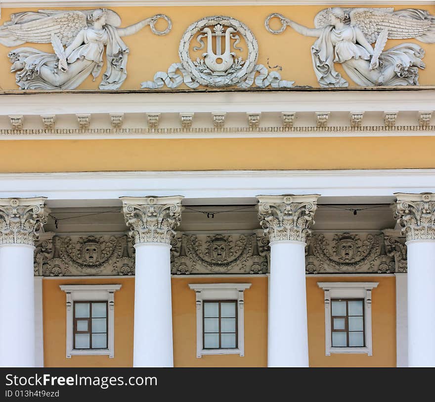 Facade of theater with columns. Saint-petersburg, Russia