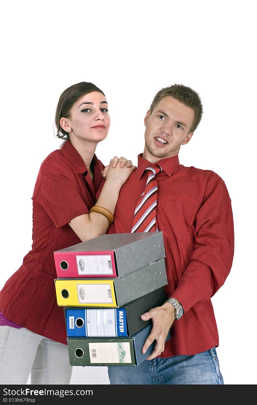 Man and woman with registers. Man and woman with registers