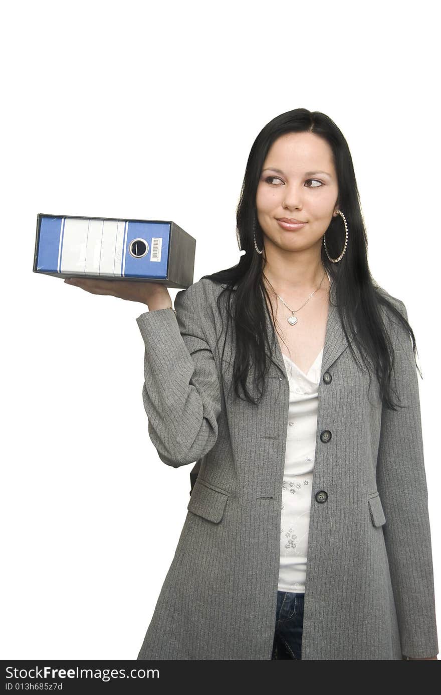 Young woman with register in hand. Young woman with register in hand