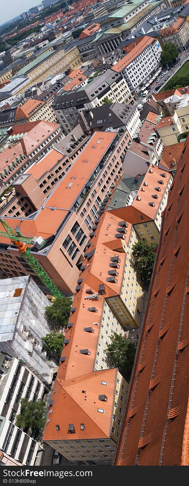 Tile roofs of Munich (Munchen), Germany. View from Frauenkirche Church. Tile roofs of Munich (Munchen), Germany. View from Frauenkirche Church