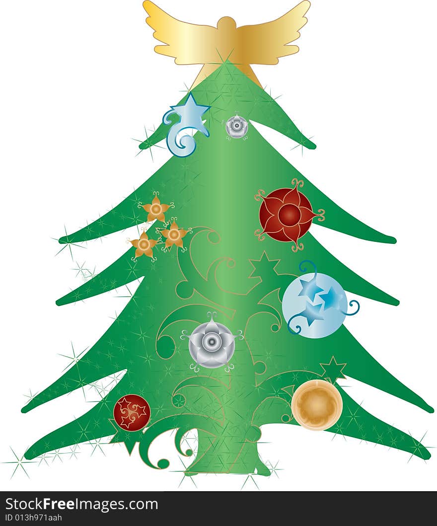 Cristmas Tree with Angel on Top Vector Illustratio