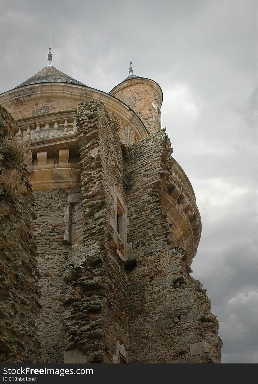 Old castle turret and broken wall. Old castle turret and broken wall