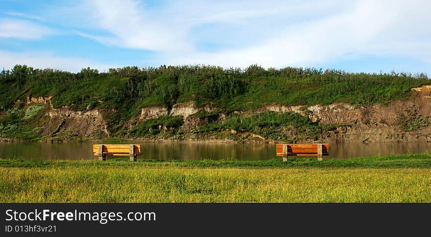 View of North Saskatchewan River in Edmonton Alberta. View of North Saskatchewan River in Edmonton Alberta