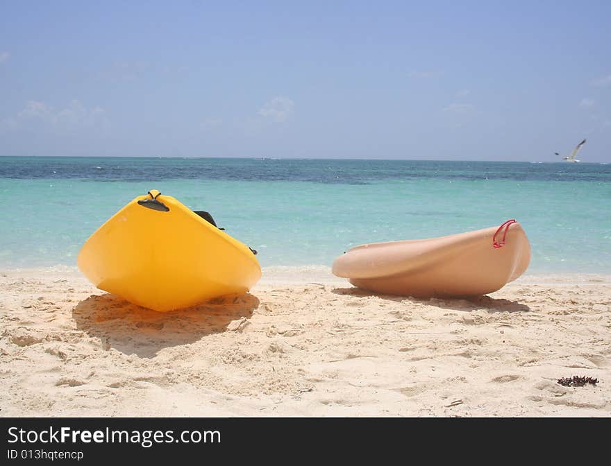 Kayaks on a Beach in the Bahamas