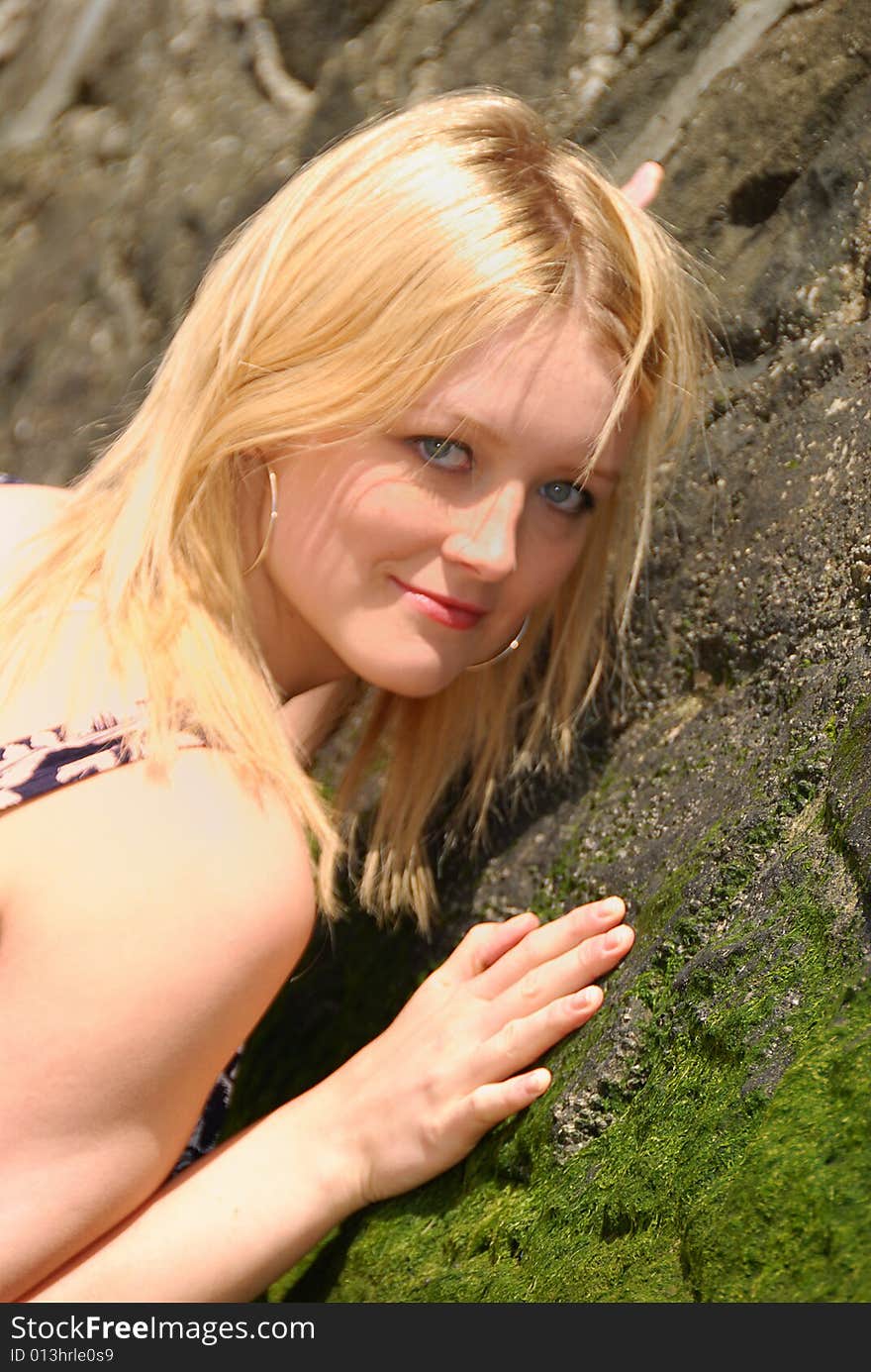 Close up portrait of cute young lady with straight blond hair. Close up portrait of cute young lady with straight blond hair