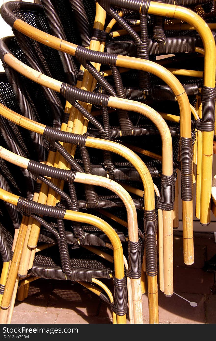 Stored chairs at a terrace