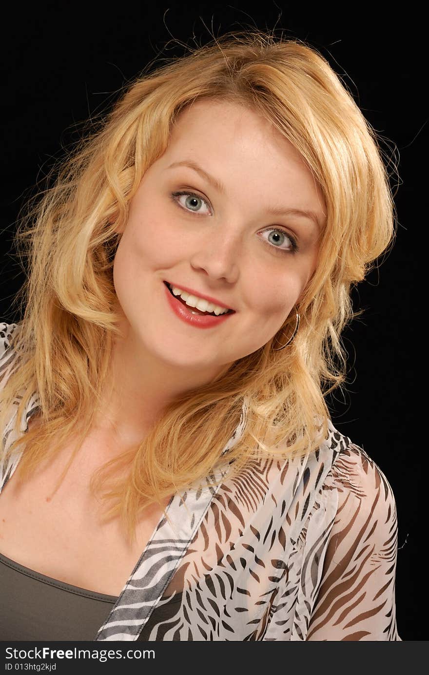 Close up portrait of pretty excited, very enthusiastic young blod lady. Close up portrait of pretty excited, very enthusiastic young blod lady