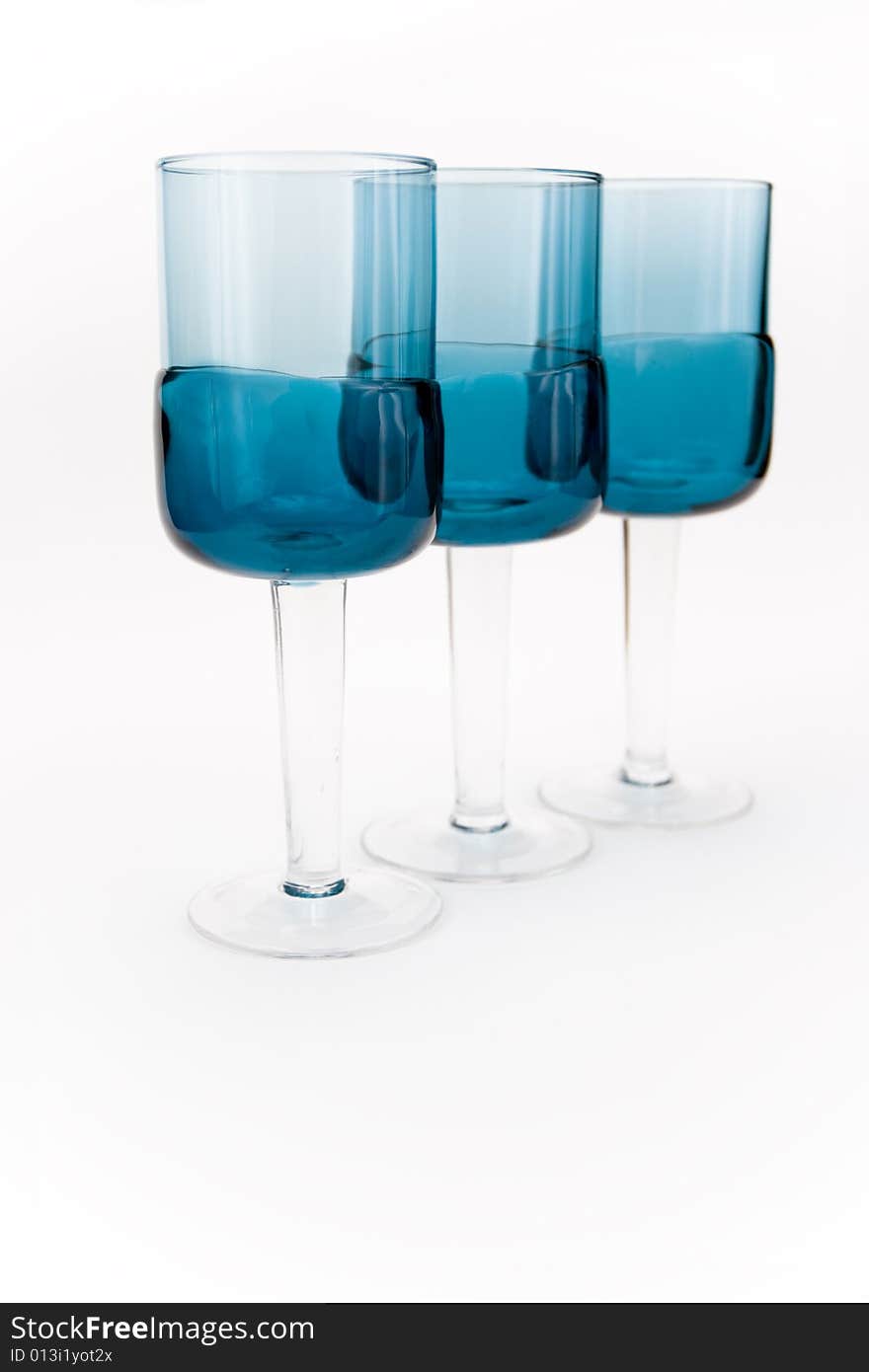 Blue glasses on a white background