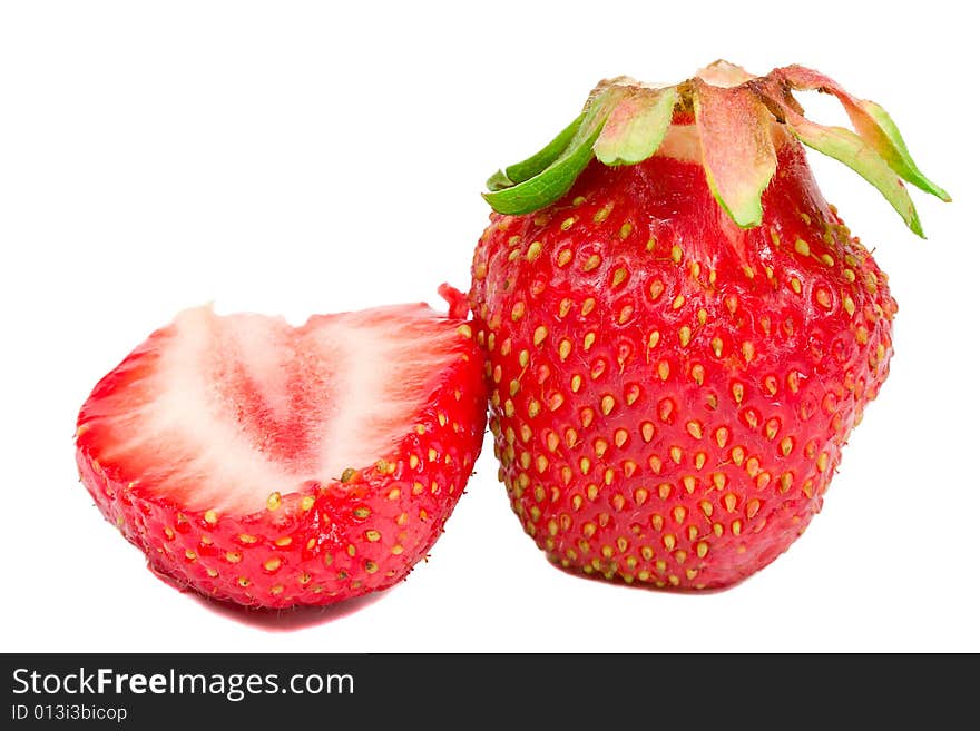 Close-up Whole And Half Strawberries