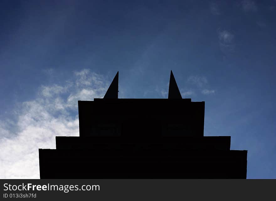 A unique church steeple in silhouette. A unique church steeple in silhouette