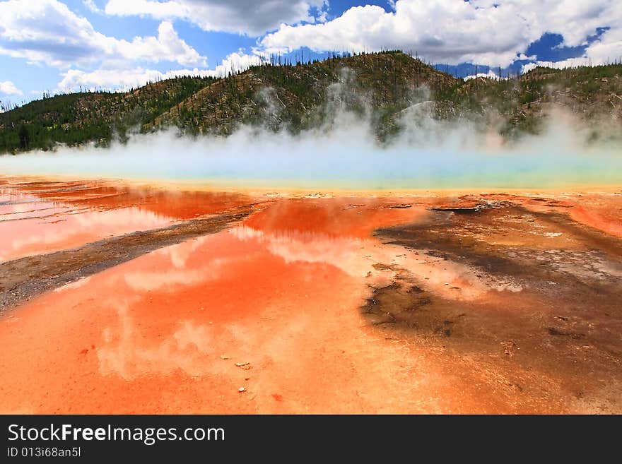 The scenery at Midway Geyser Basin in Yellowstone National Park