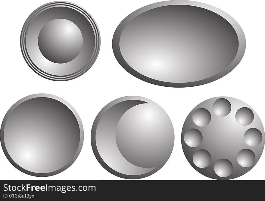 Five unique abstract metallic icons