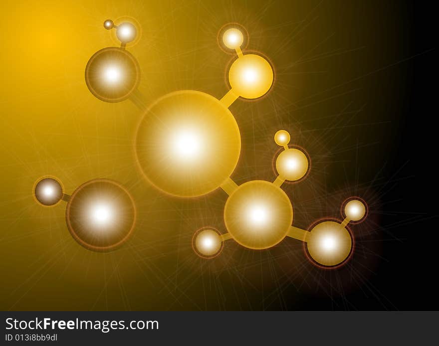 Shiny golden atom is floating around in deep space. Shiny golden atom is floating around in deep space