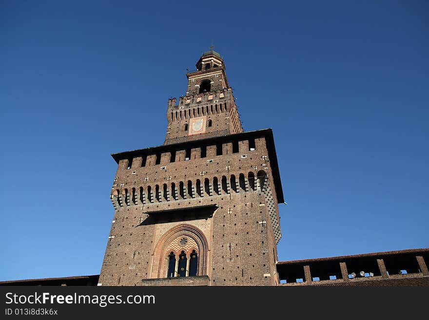 One of the towers of Castello Sforzesco in Milan, Italy