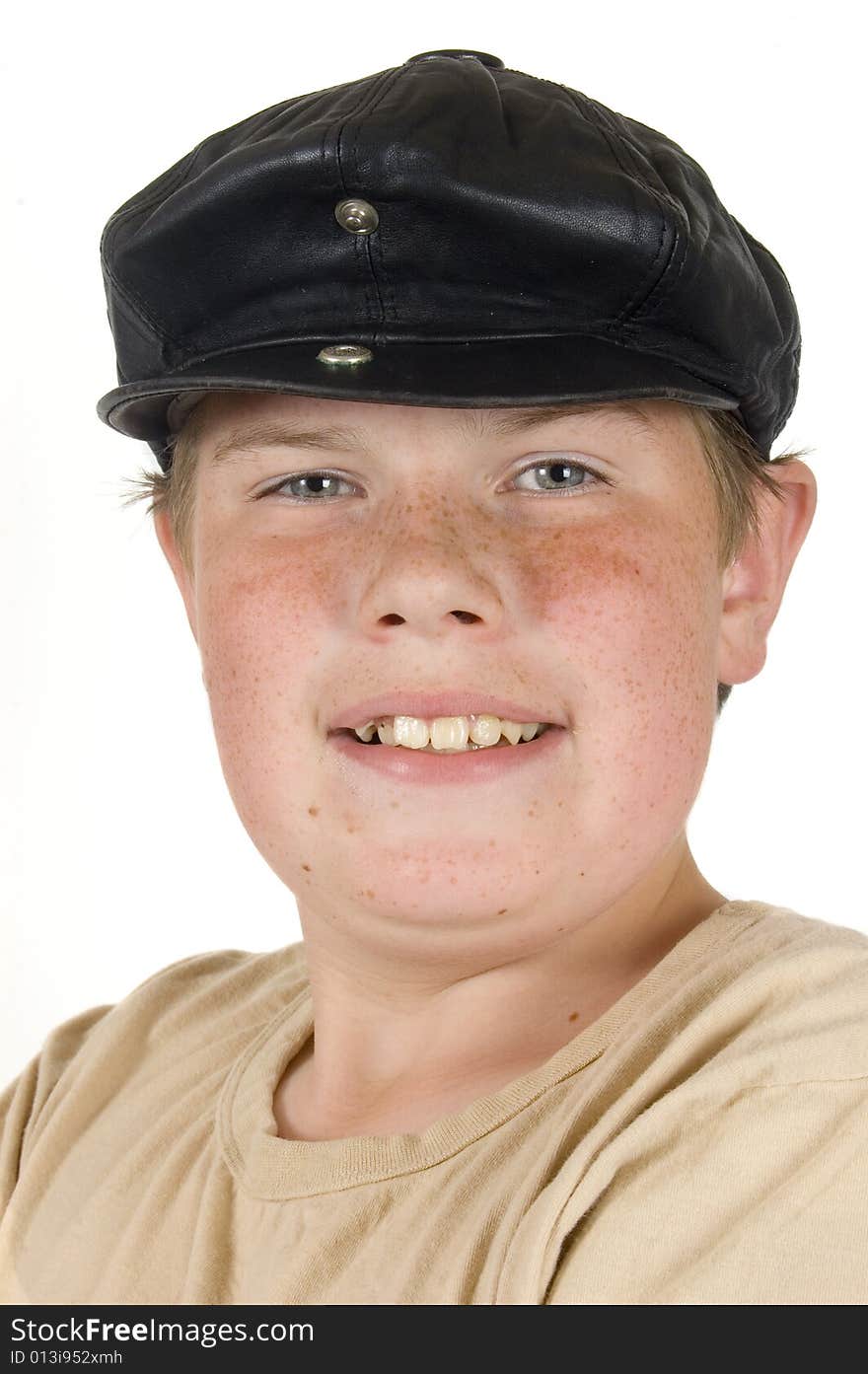 Portrait of a shipping boy isolated on white