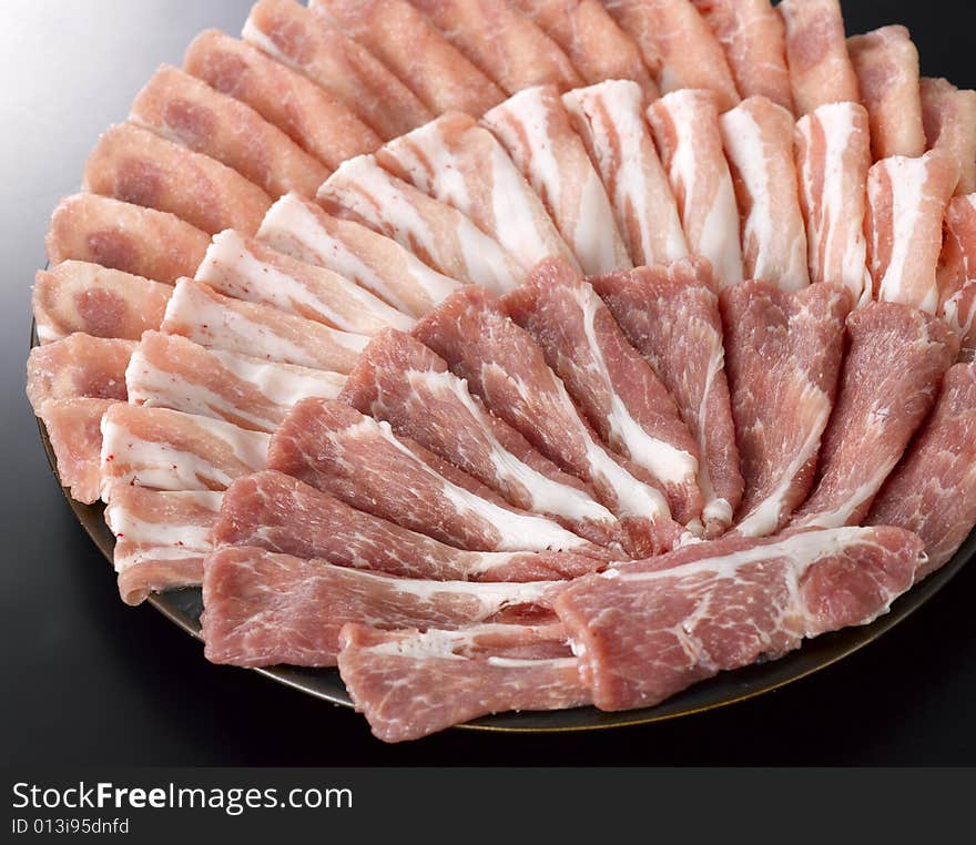 Three different parts of sliced pork