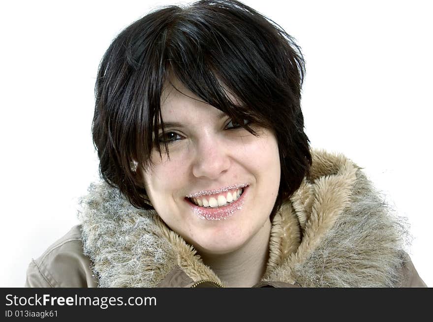 Beautiful young woman smiling isolated on a white background