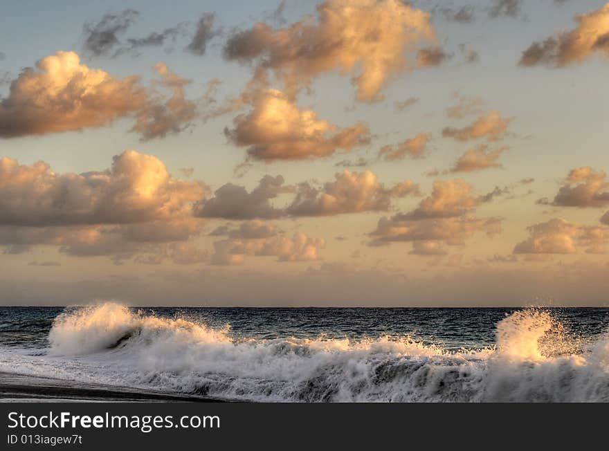 A sea in a blue at the sunset. A sea in a blue at the sunset