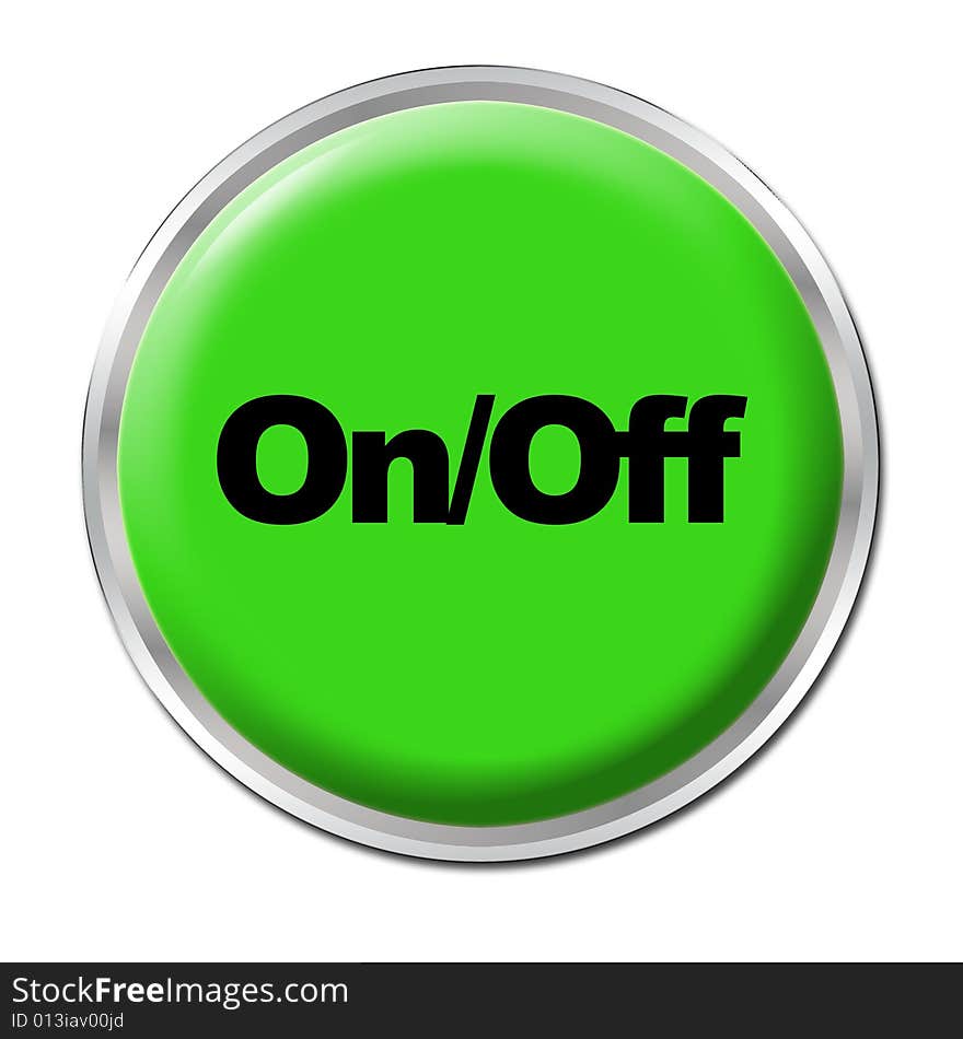 Green round button with the symbol On/Off. Green round button with the symbol On/Off