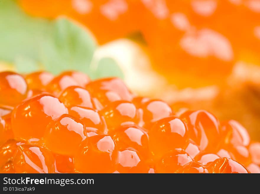 Macro Closeup Sandwich With Red Caviar