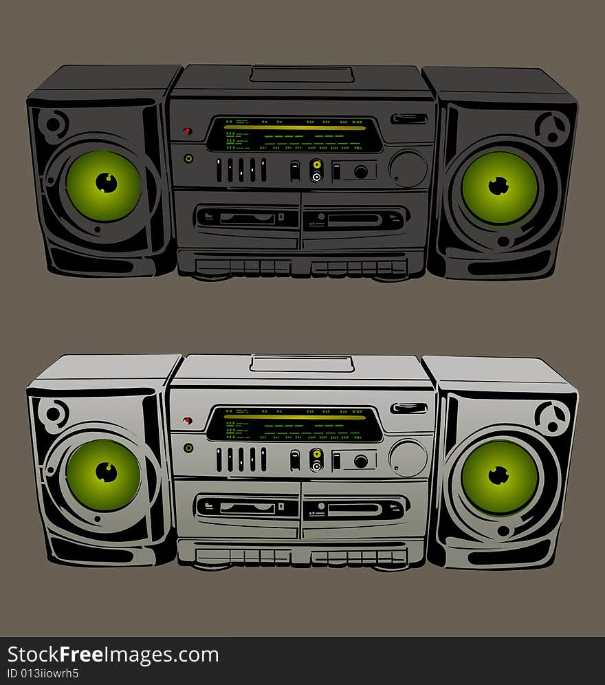 Vector illustration cassette tape recorder with radio