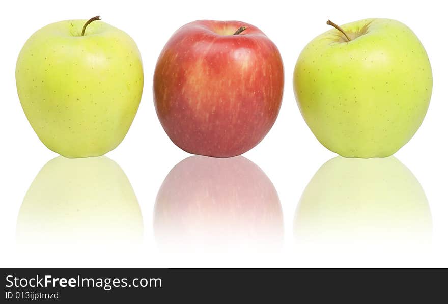 Nice fresh yellow and red apples isolated over white. Nice fresh yellow and red apples isolated over white