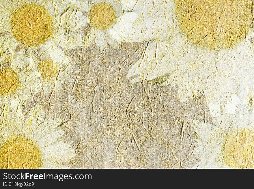 Vintage canvas background with flowers on recycled paper