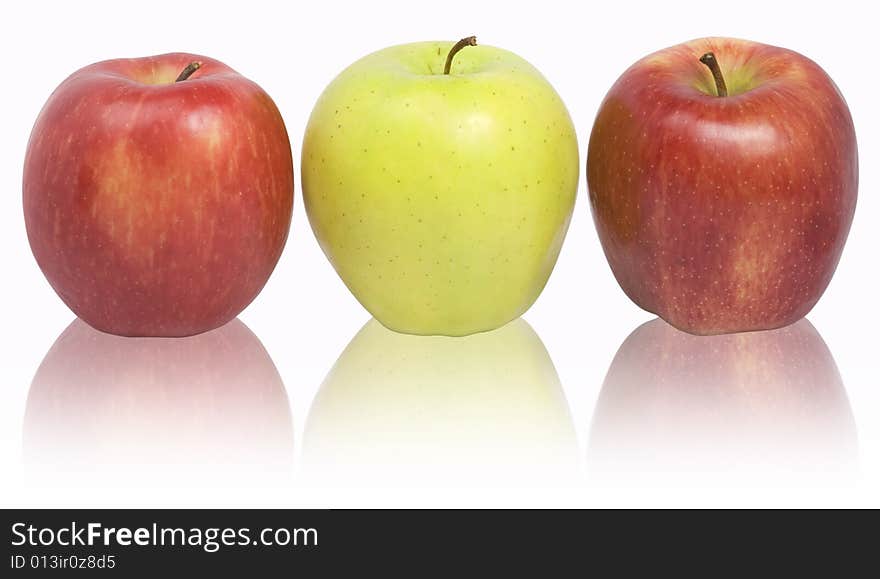 Nice fresh yellow and red apples isolated over white with clipping path. Nice fresh yellow and red apples isolated over white with clipping path