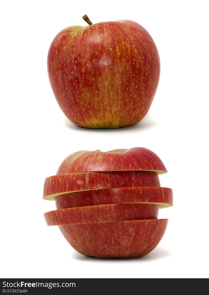 Sliced fresh red apple on white background. Sliced fresh red apple on white background.