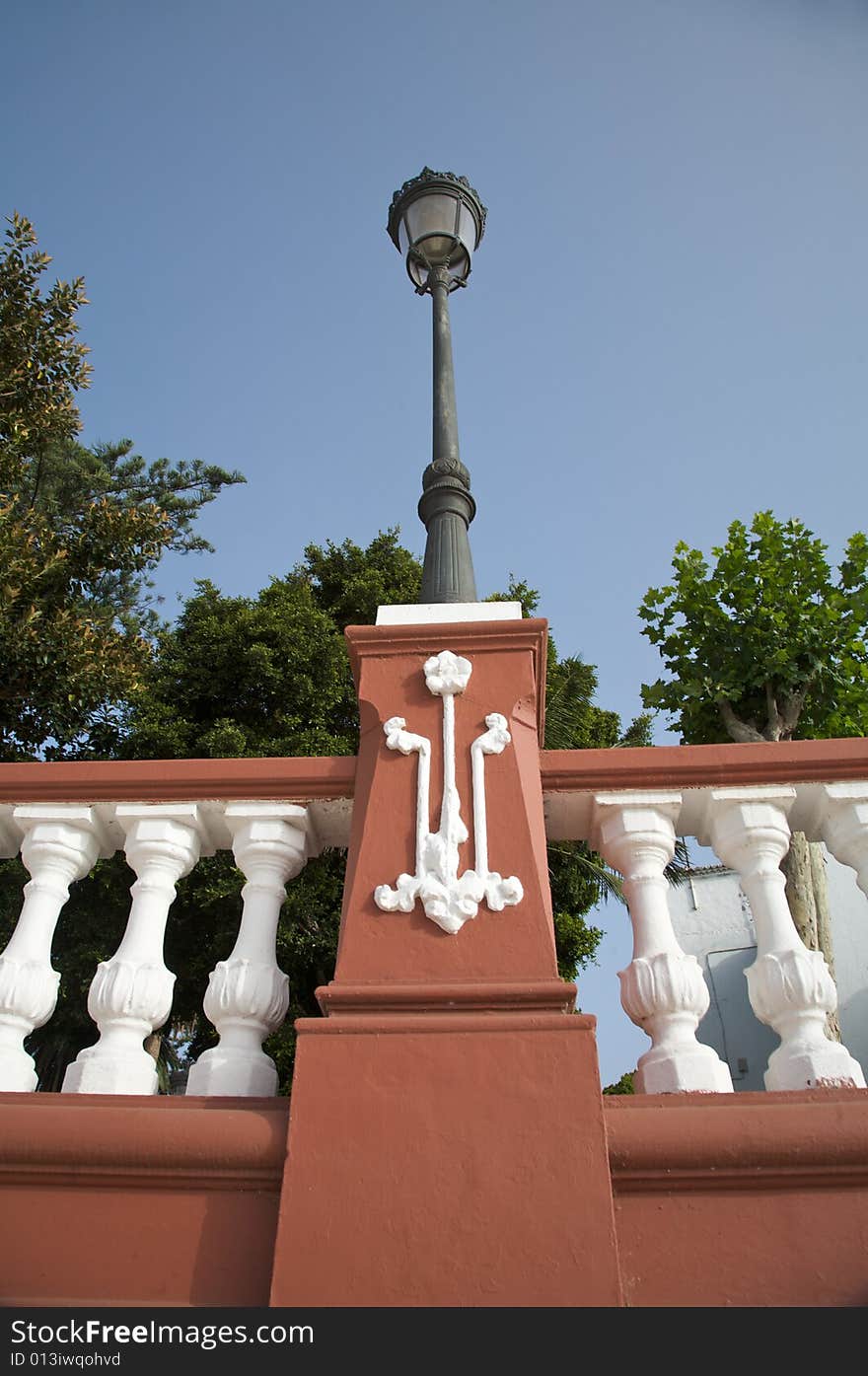 Street lamp on balustrade at icod city tenerife spain