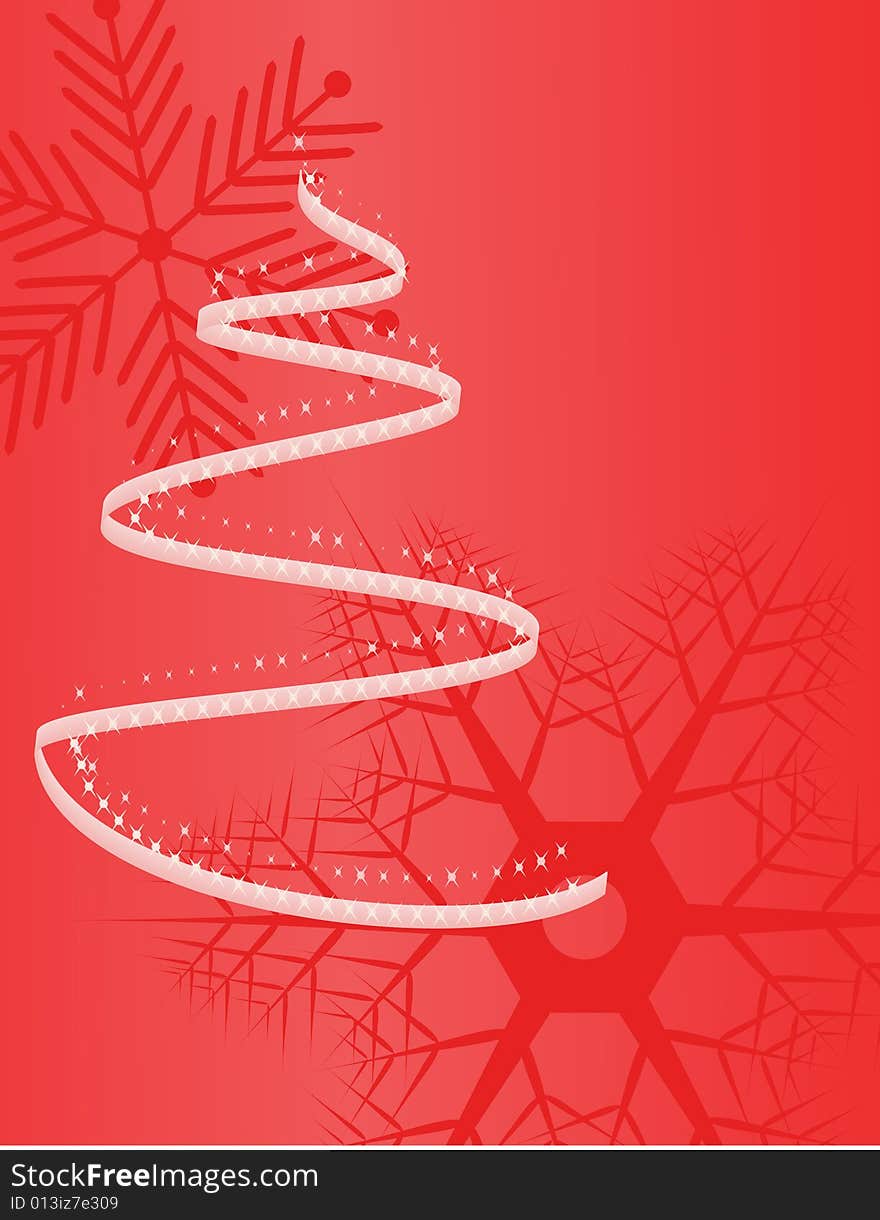 The elegant sketch of a fur-tree and snowflakes in red colour. The elegant sketch of a fur-tree and snowflakes in red colour