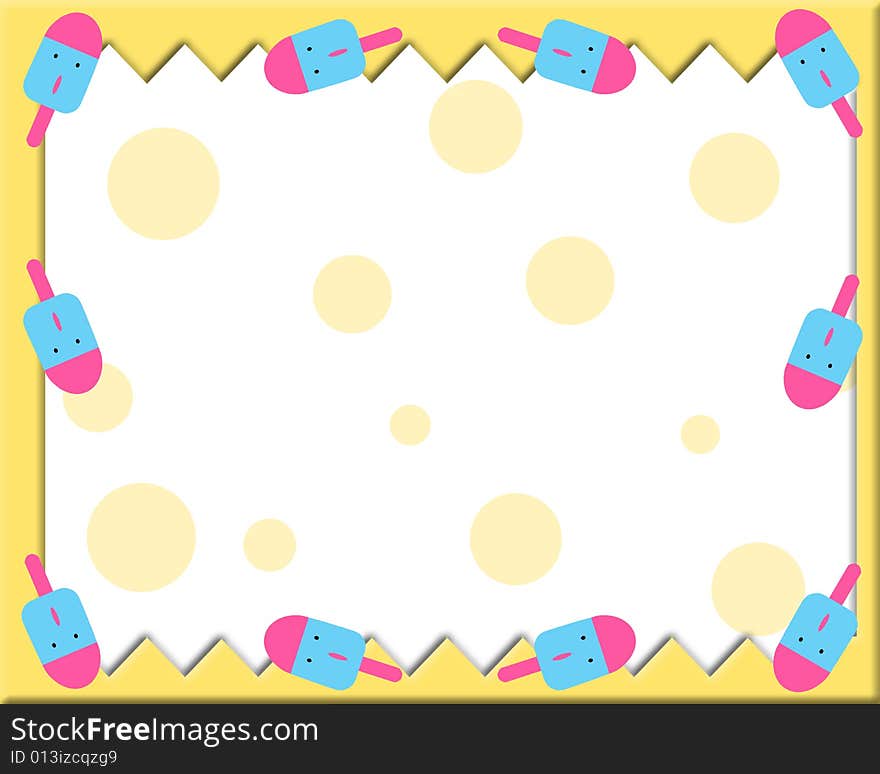 Cartoon Icecream with yellow frame. Cartoon Icecream with yellow frame