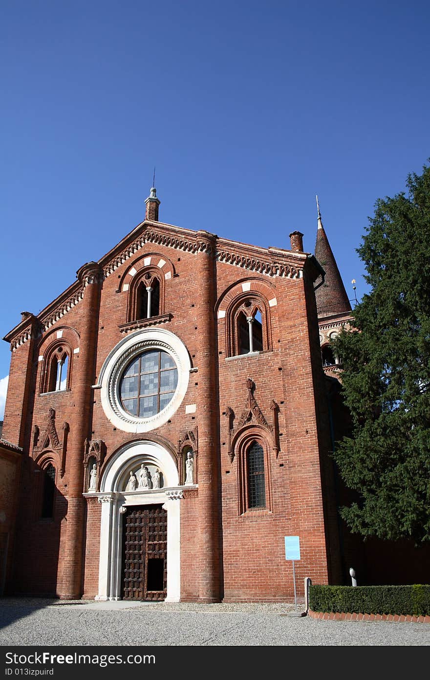 The façade of the church with a beautiful blue sky