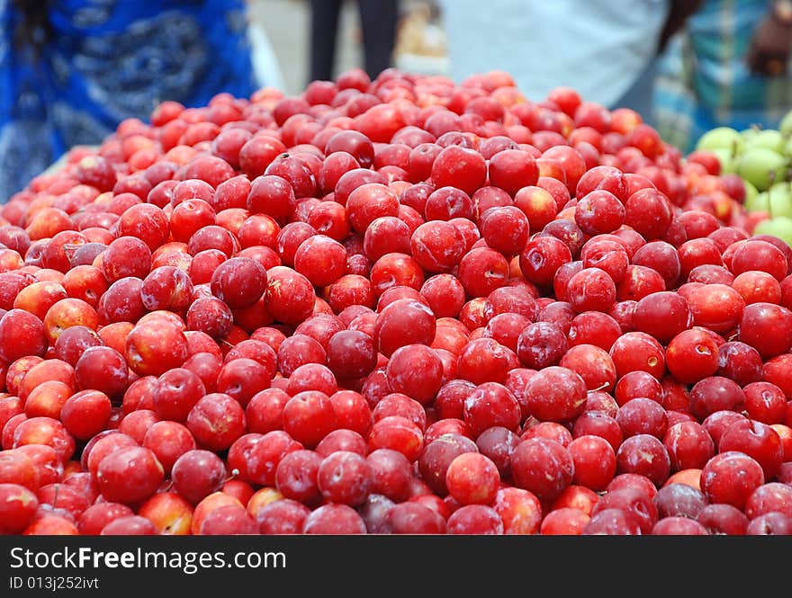 Red apple fruits at market. Red apple fruits at market