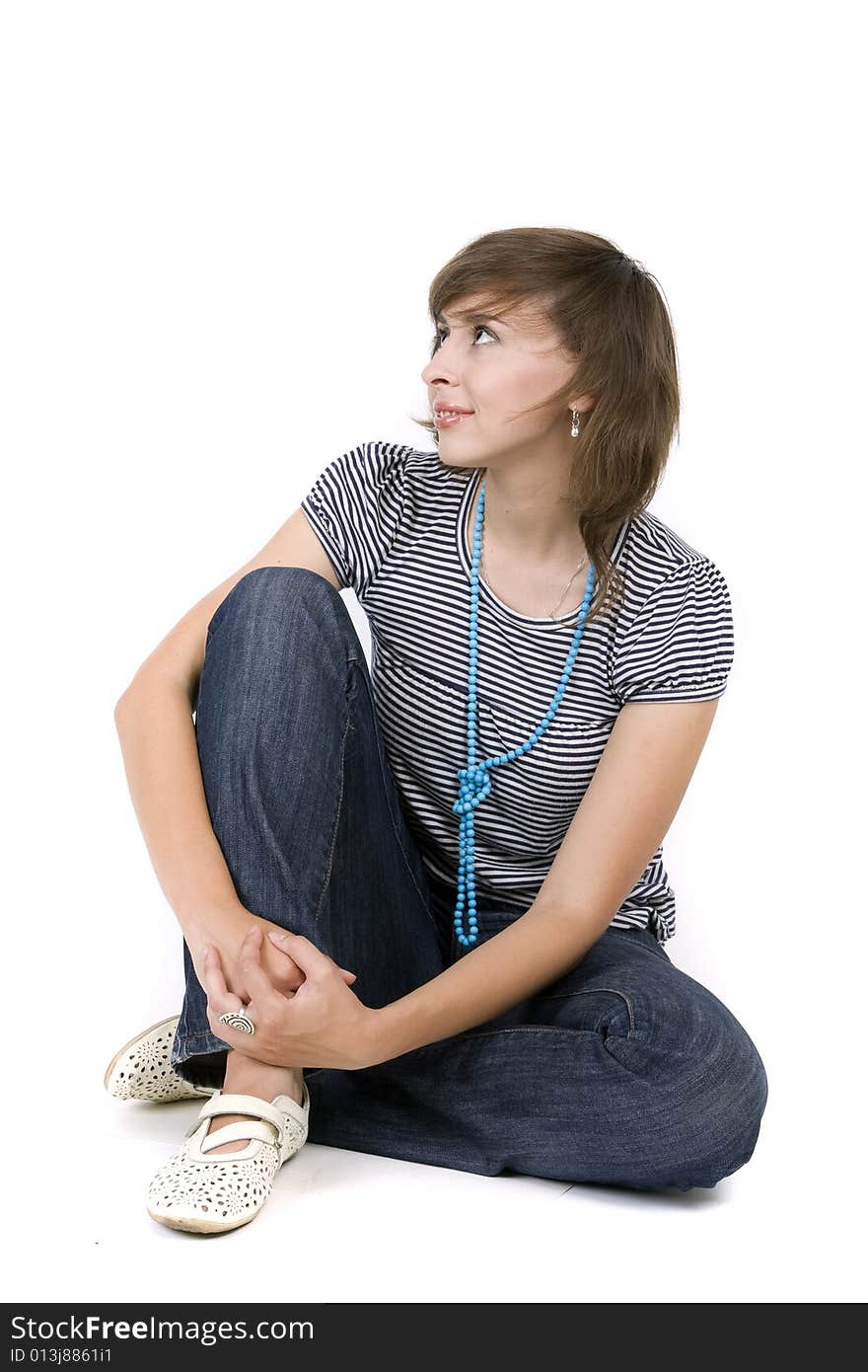 Young attractive woman on white background