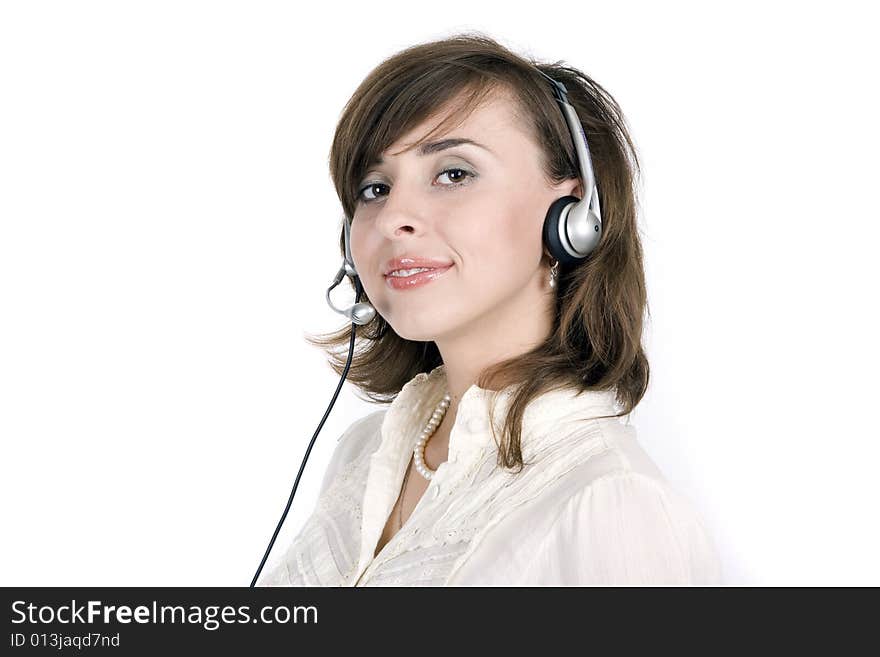 Young attractive woman on white background