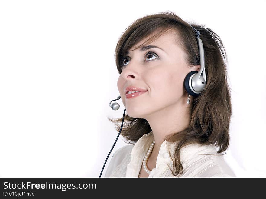 Young attractive woman on white background