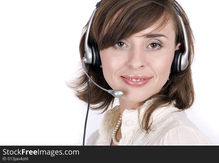 Young attractive woman on white background