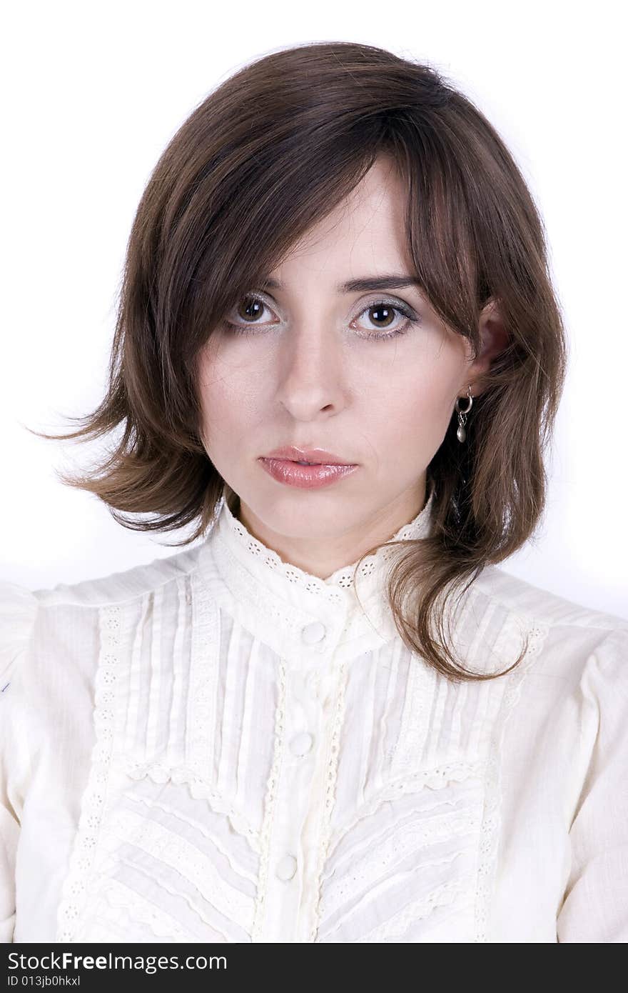 Young attractive woman on white background