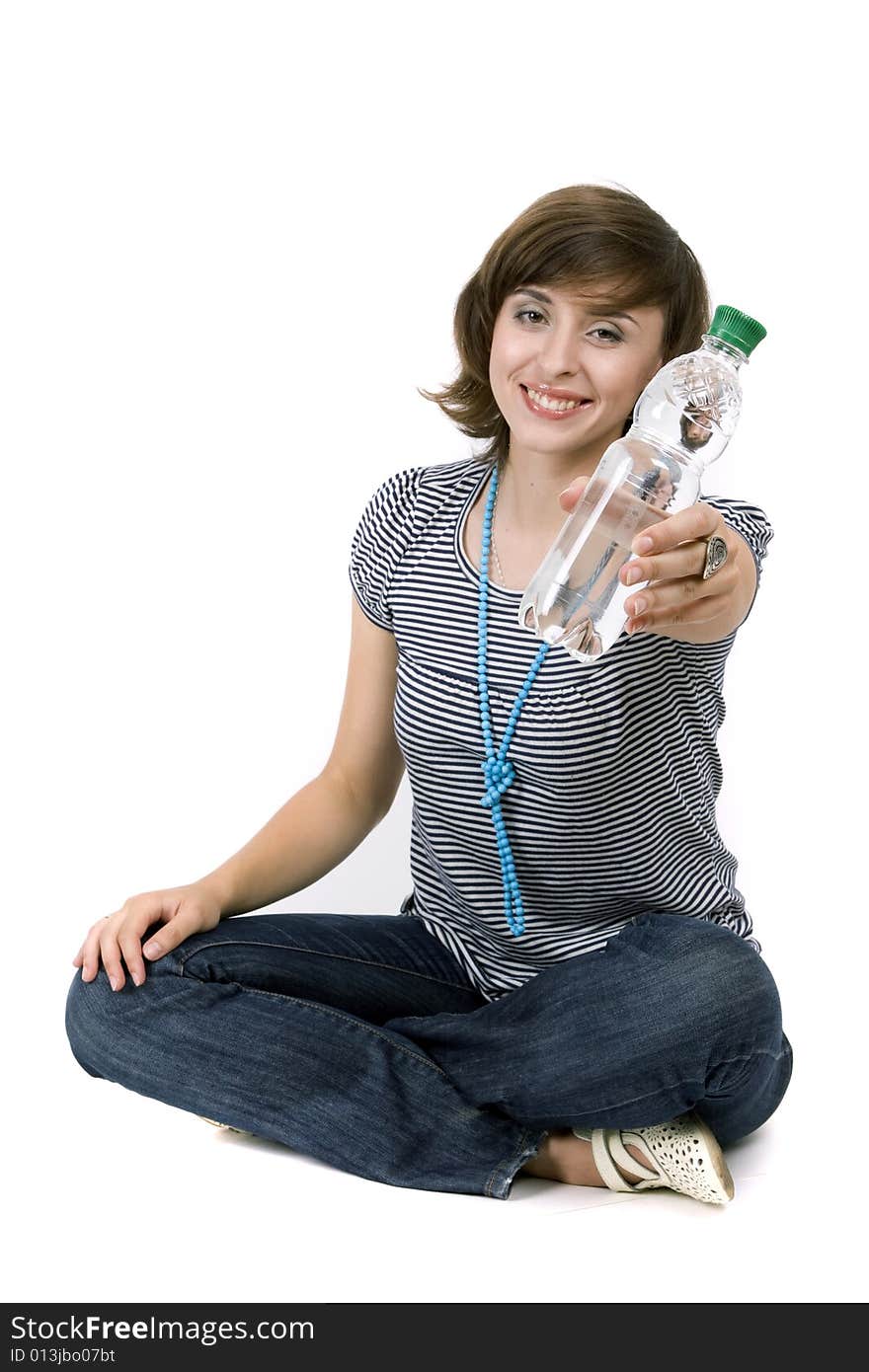 Young attractive woman on white background