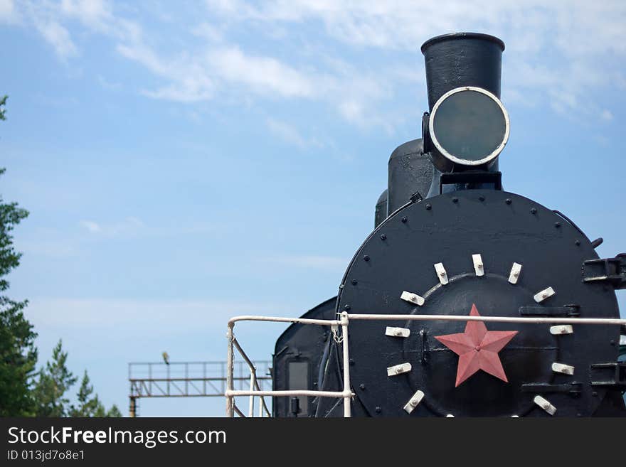 Old fashioned black stream locomotive