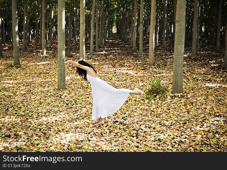 Female dancer posing in a forest. Female dancer posing in a forest