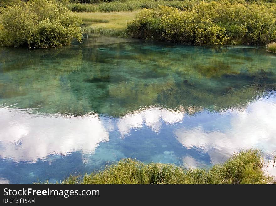 Crystal clear water at the source of the river Sava, near Kranjska gora in Slovenia. Crystal clear water at the source of the river Sava, near Kranjska gora in Slovenia.