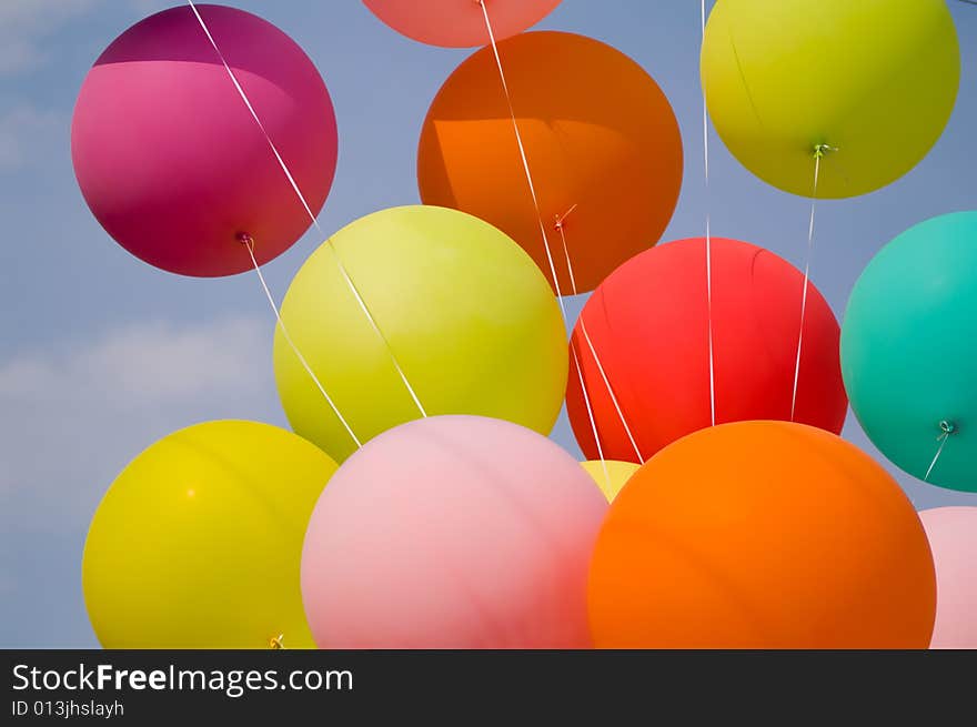 Colored balloons on blue sky. Colored balloons on blue sky