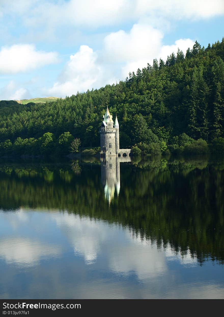 Water tower on lake vyrnwy powis wales. Water tower on lake vyrnwy powis wales