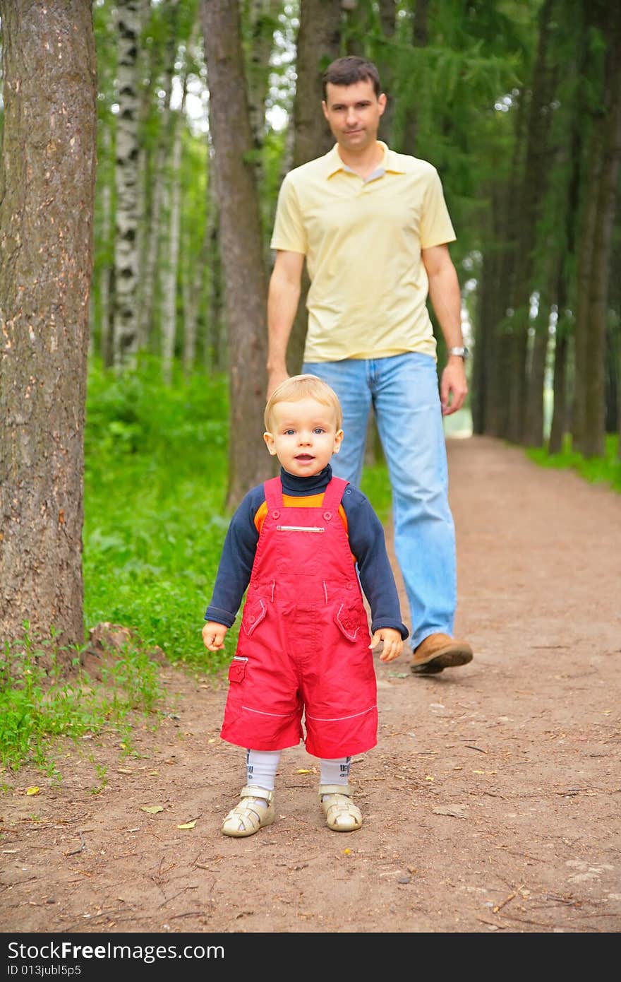 Father and son in park