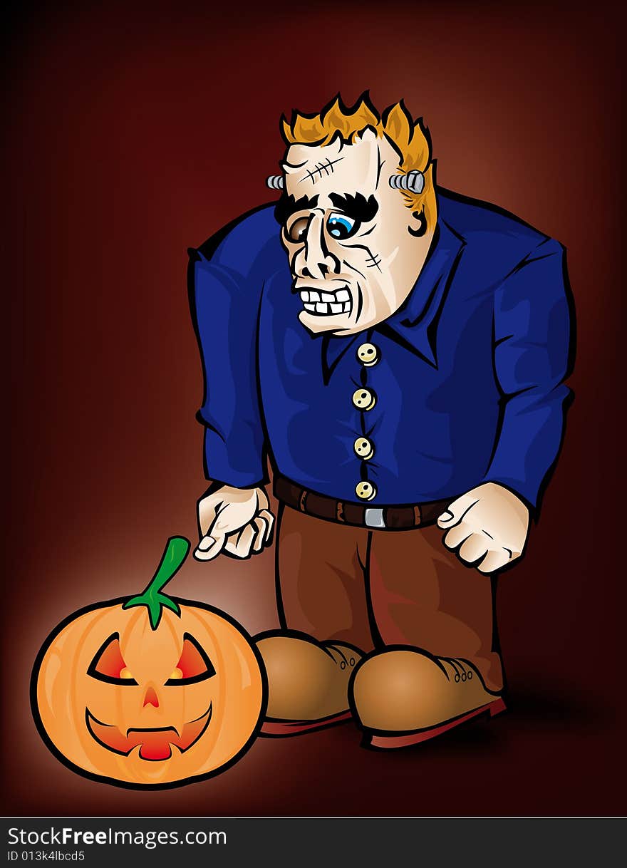 Frankenstein looking into Jack O´Lantern. Frankenstein looking into Jack O´Lantern