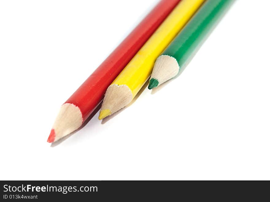 Colored pencils against a white background color