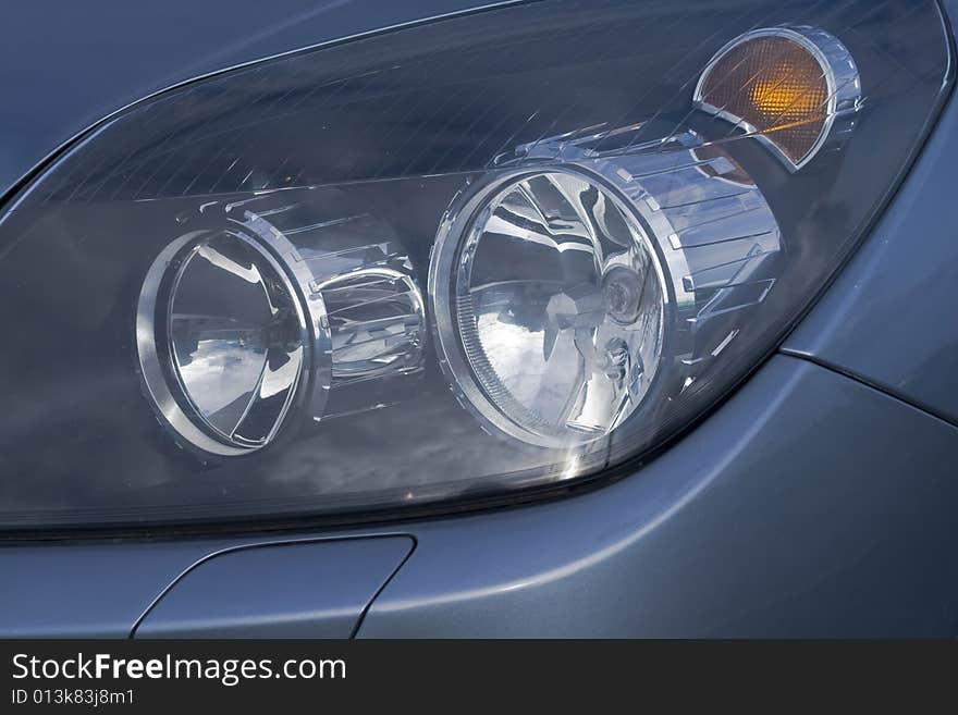 Car headlights in a close up