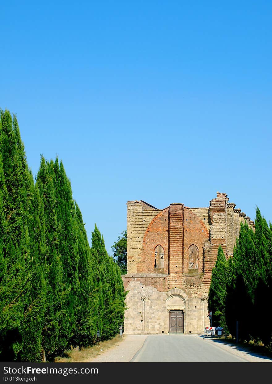 A beautiful shot of San Galgano abbey's entrance. A beautiful shot of San Galgano abbey's entrance